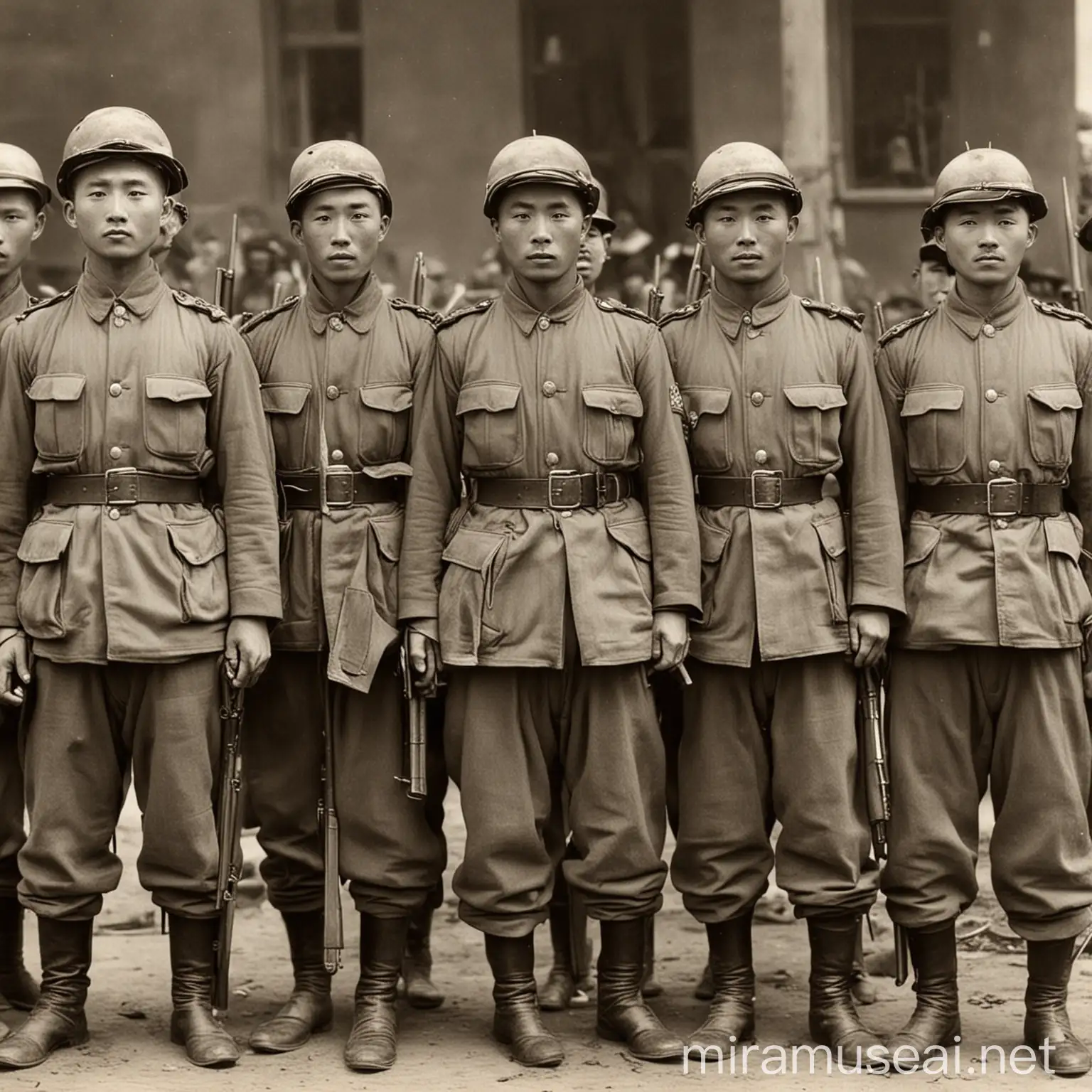 Chinese Soldiers in the 1920s Marching with Rifles