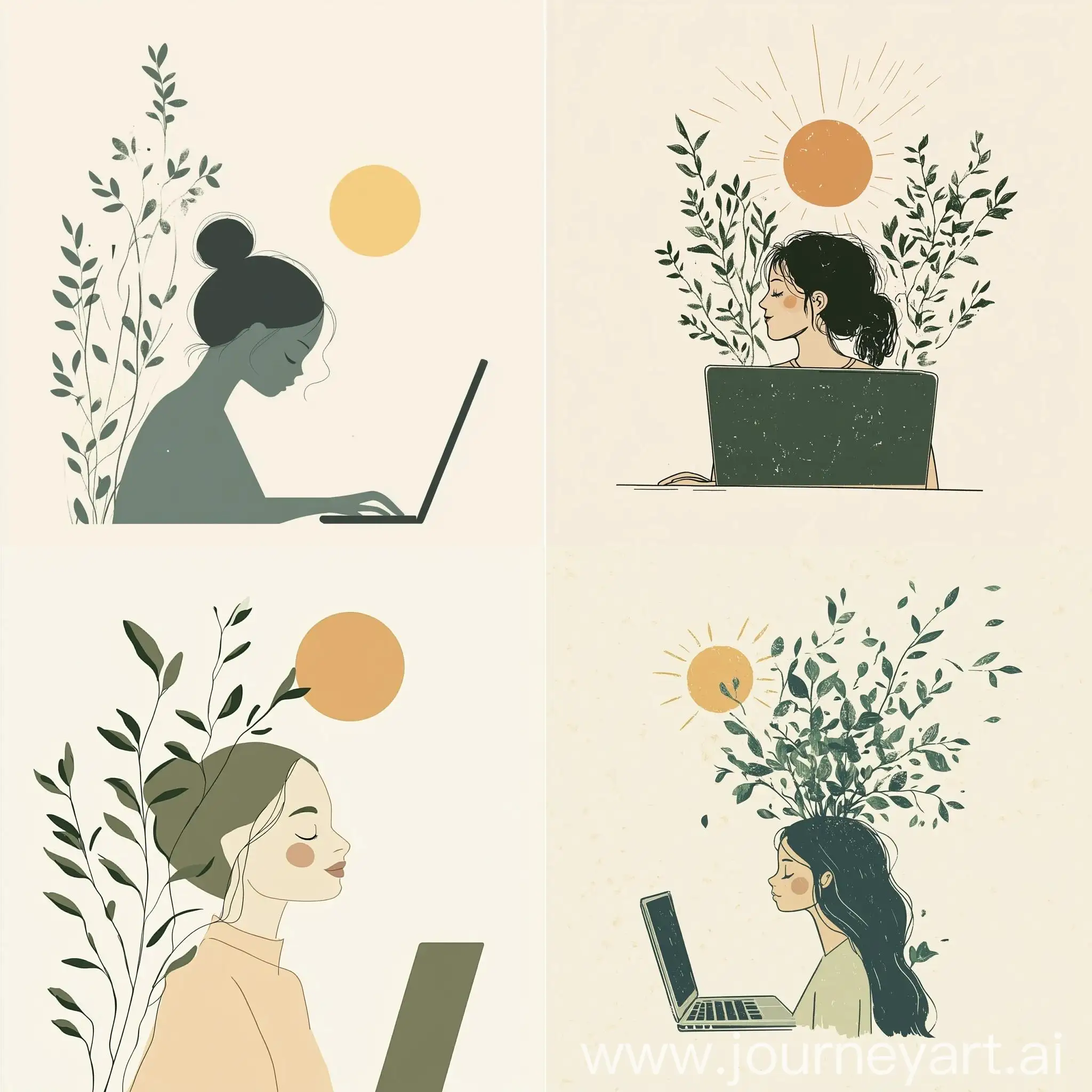 Beautiful-Girl-Using-Computer-with-Sunlit-Plant-Background