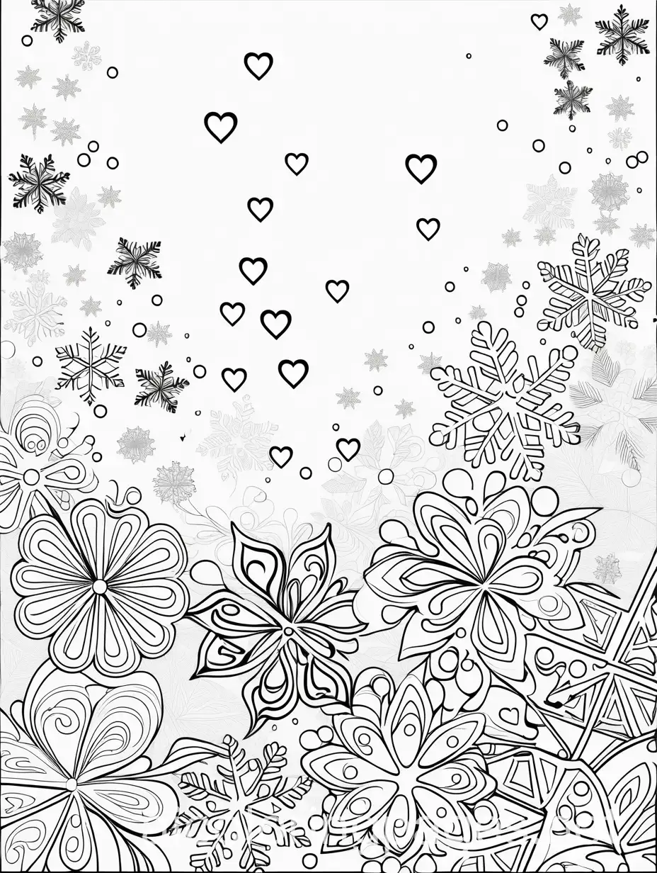 Whimsical-Snowflake-Hearts-A-Black-and-White-Coloring-Page-for-Kids