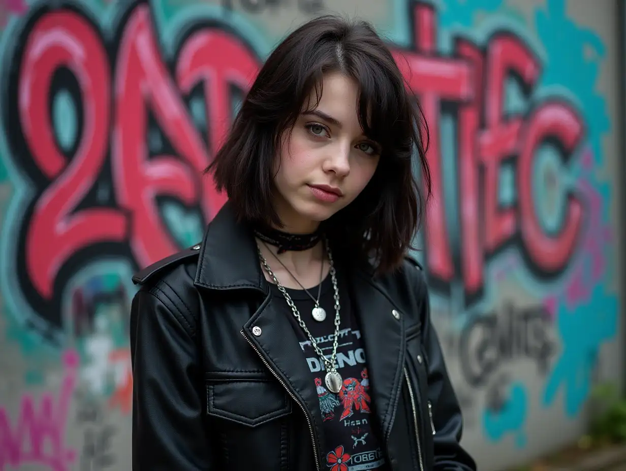 Teenage-Girl-in-Goth-Outfit-with-Graffiti-Background