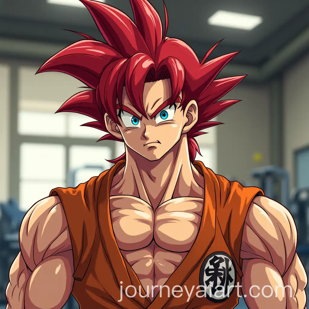 Goku-with-Red-Hair-and-ElvisInspired-Sideburns-in-a-Gym