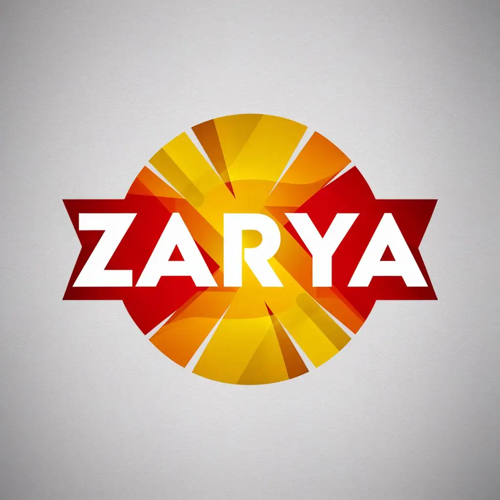 a vector logo design,with the text "Zarya", main symbol:Write 'Zarya' in the center of the logo, add predominantly red-yellow colors to the back,Moderate,clear background