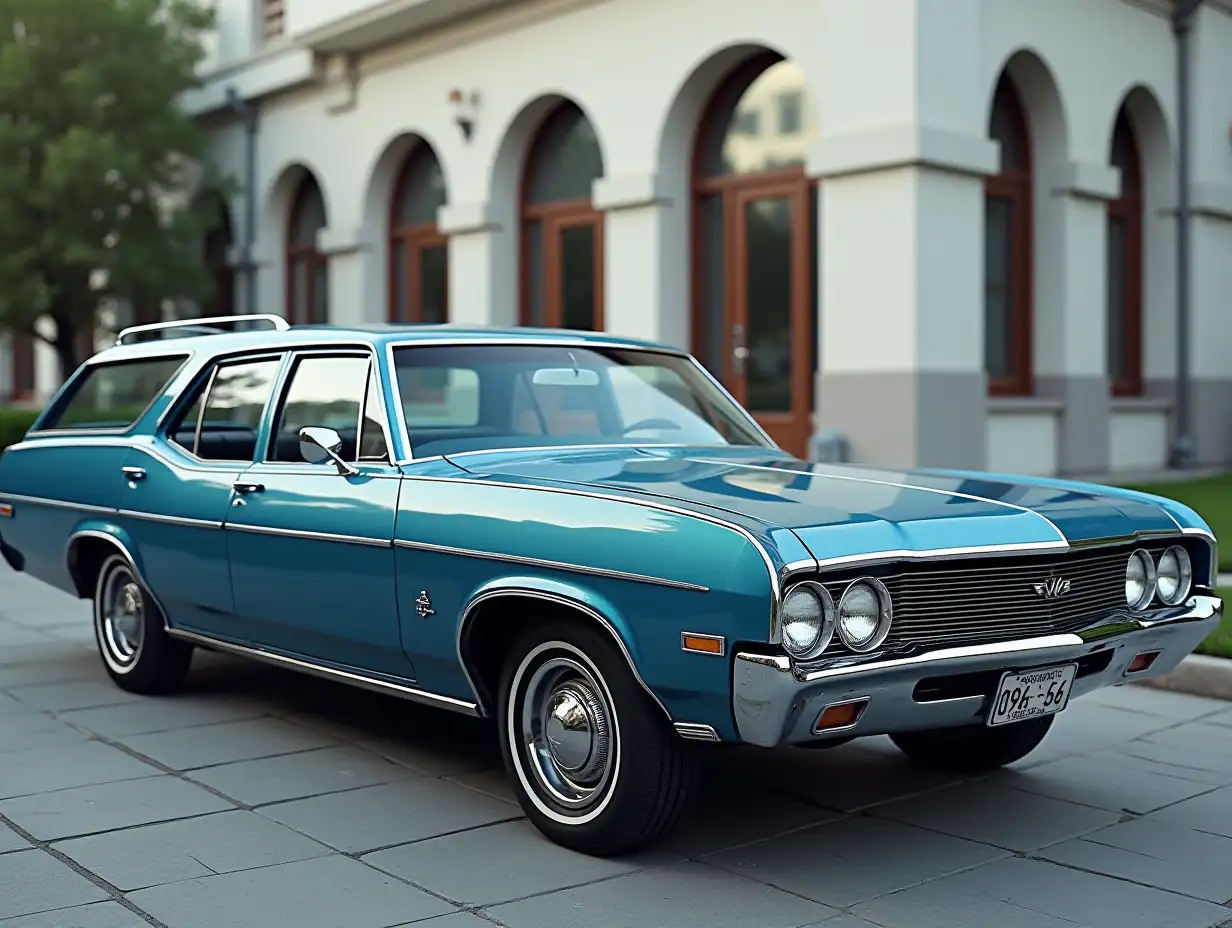 large passenger car Oldsmobile Vista, station wagon body, metallic blue color, photorealism, photo taken by Samsung NX11 with Helios 44-3 58mm lens