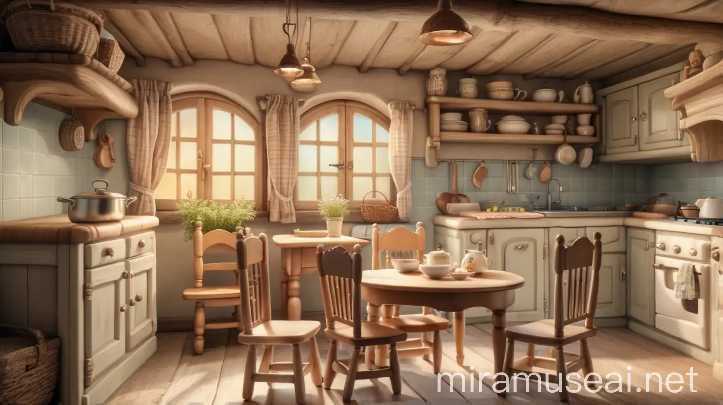 Cozy Fairytale Kitchen with Porridge Bowls and Charming Seating