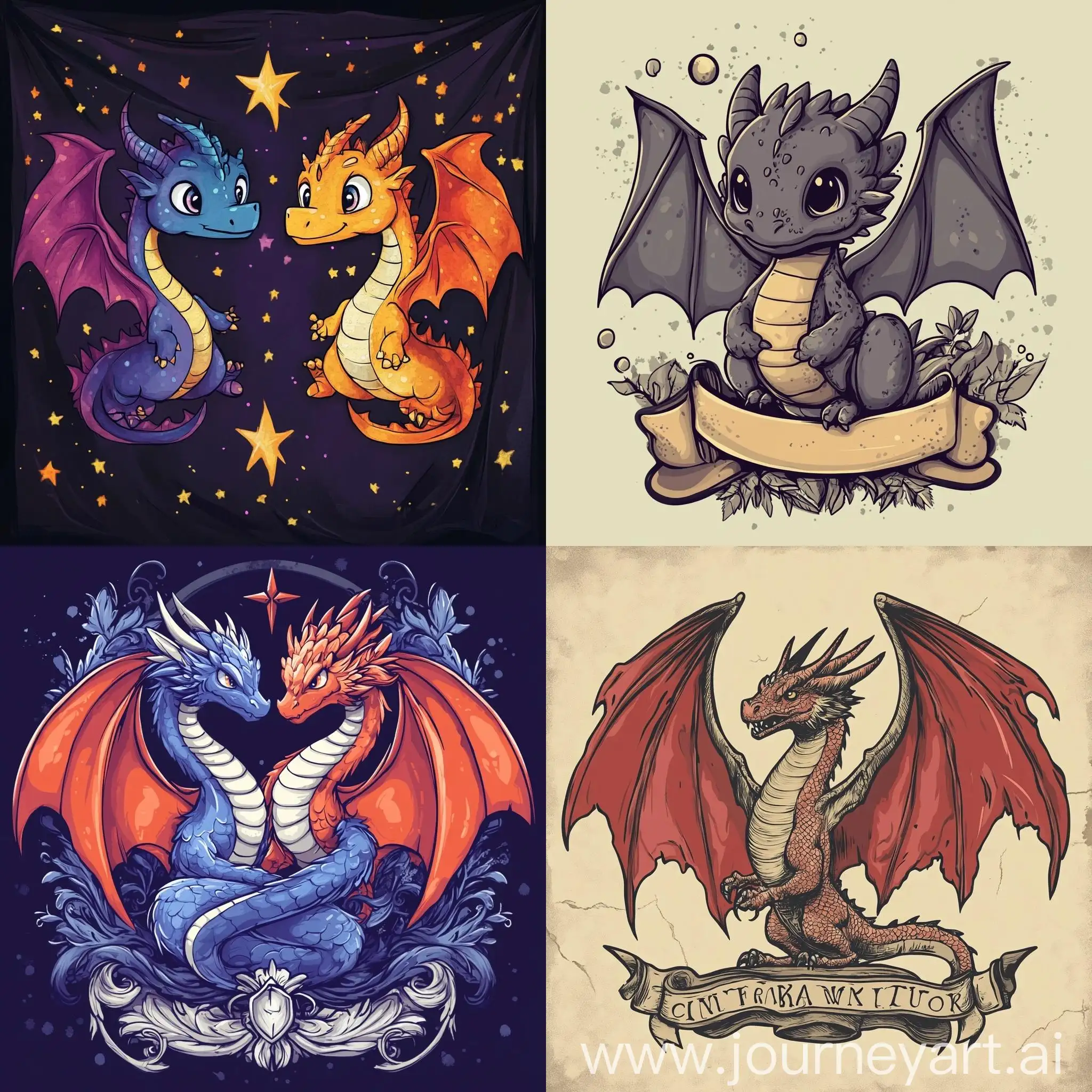 Kind-Cute-Dragons-with-Flag-and-Emblem