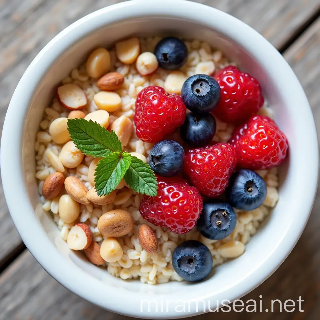 Healthy Breakfast Oatmeal with Berries and Nuts