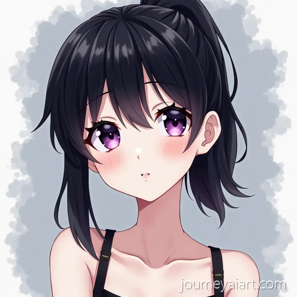 Anime-Style-Female-Character-with-Purple-EyesAnime-girl-portrait-and-Ponytail