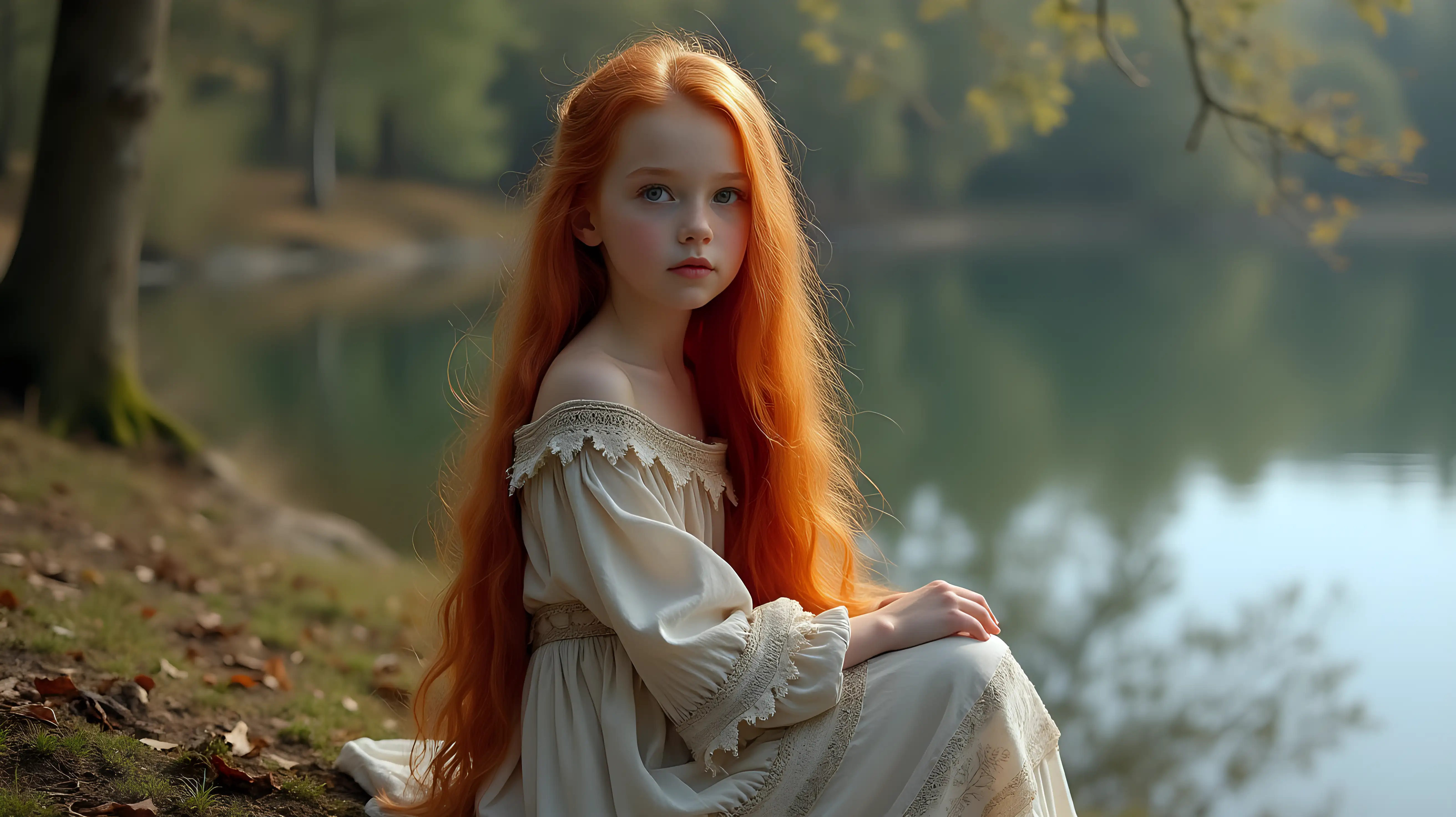 Gorgeous-Young-Girl-in-Nordic-Dress-by-a-Tranquil-Lake