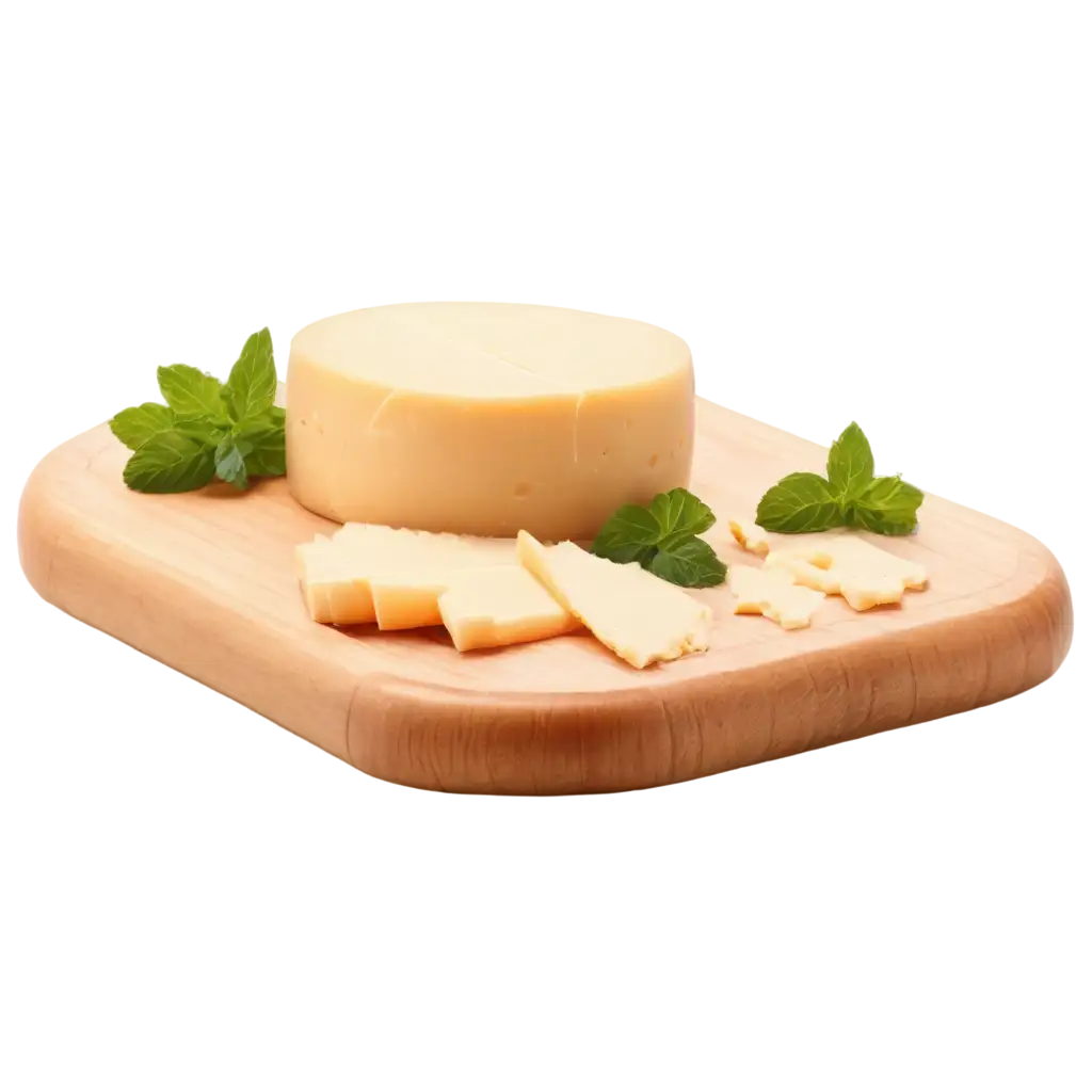 Vibrant-Cheese-Slices-and-Round-Piece-PNG-Image-on-Wooden-Board-with-Mint-Leaf