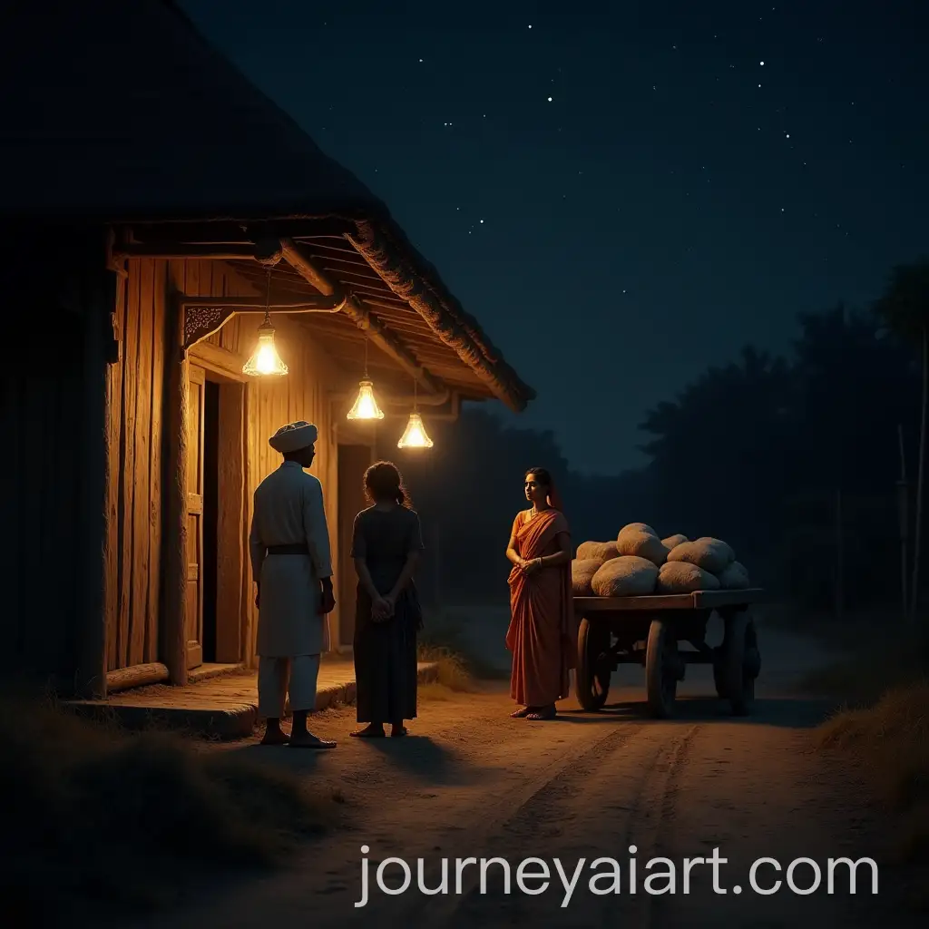 Indian-Family-in-Traditional-Attire-at-Night-by-Roadside-Inn-1820s