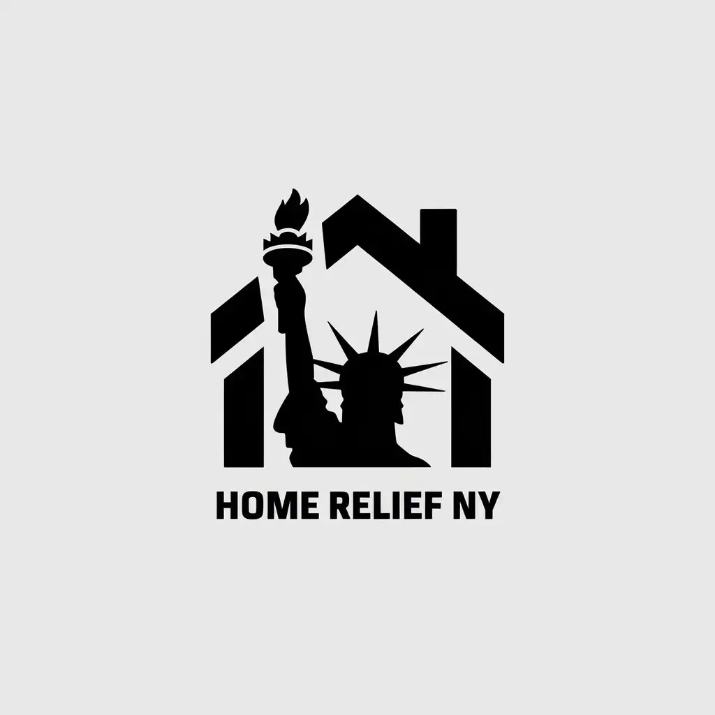 LOGO Design for Home Relief NY Minimalistic Vector Logo Featuring a Home and Abstract Statue of Liberty as Chimney