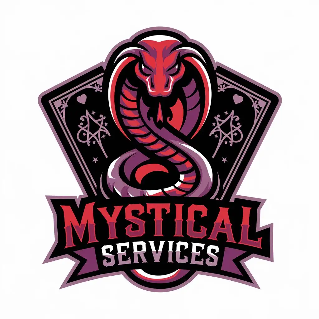 LOGO Design for Mystical Services Gothic Snake Symbol with Tarot Cards in Red Black and Purple