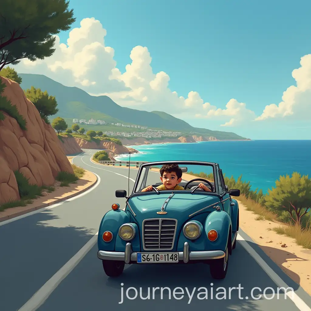 Young-Boy-Driving-Navy-Car-along-Mediterranean-Coastline