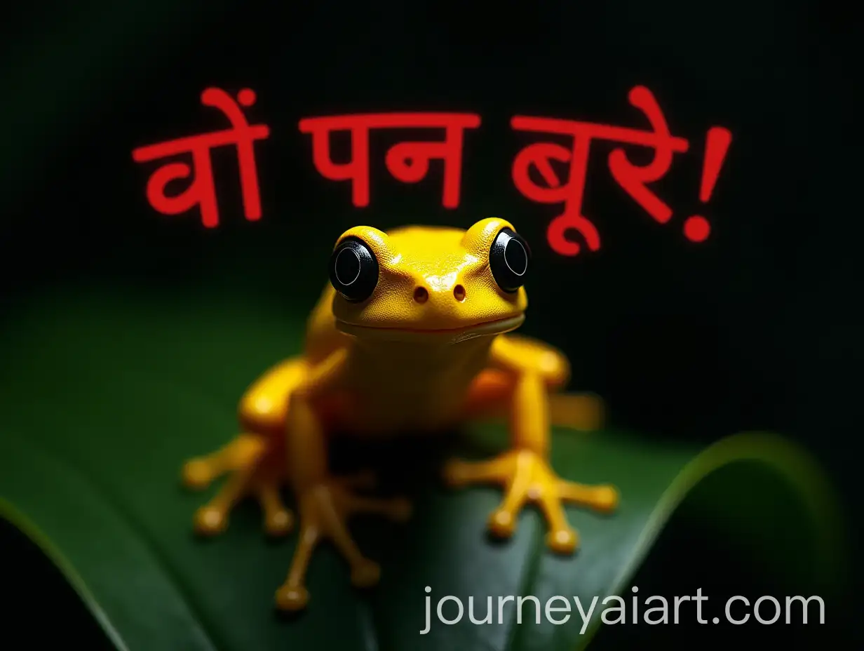 CloseUp-of-GoldenAI-Image-Prompt-Expansion-Poison-Dart-Frog-in-Jungle-with-Eerie-Fog-and-Hindi-Text
