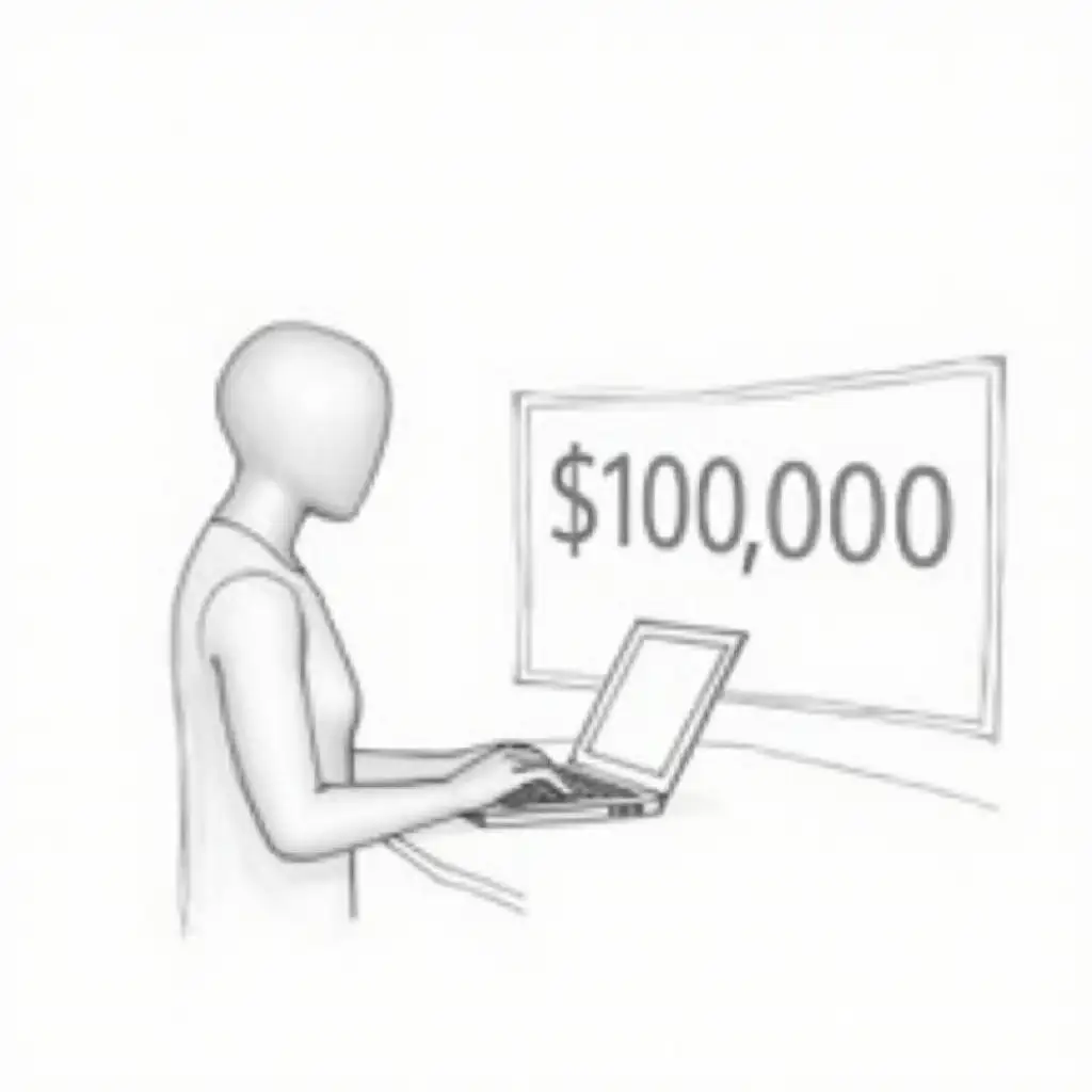 Person-Working-on-Laptop-with-100000-Displayed-on-Floating-Screen