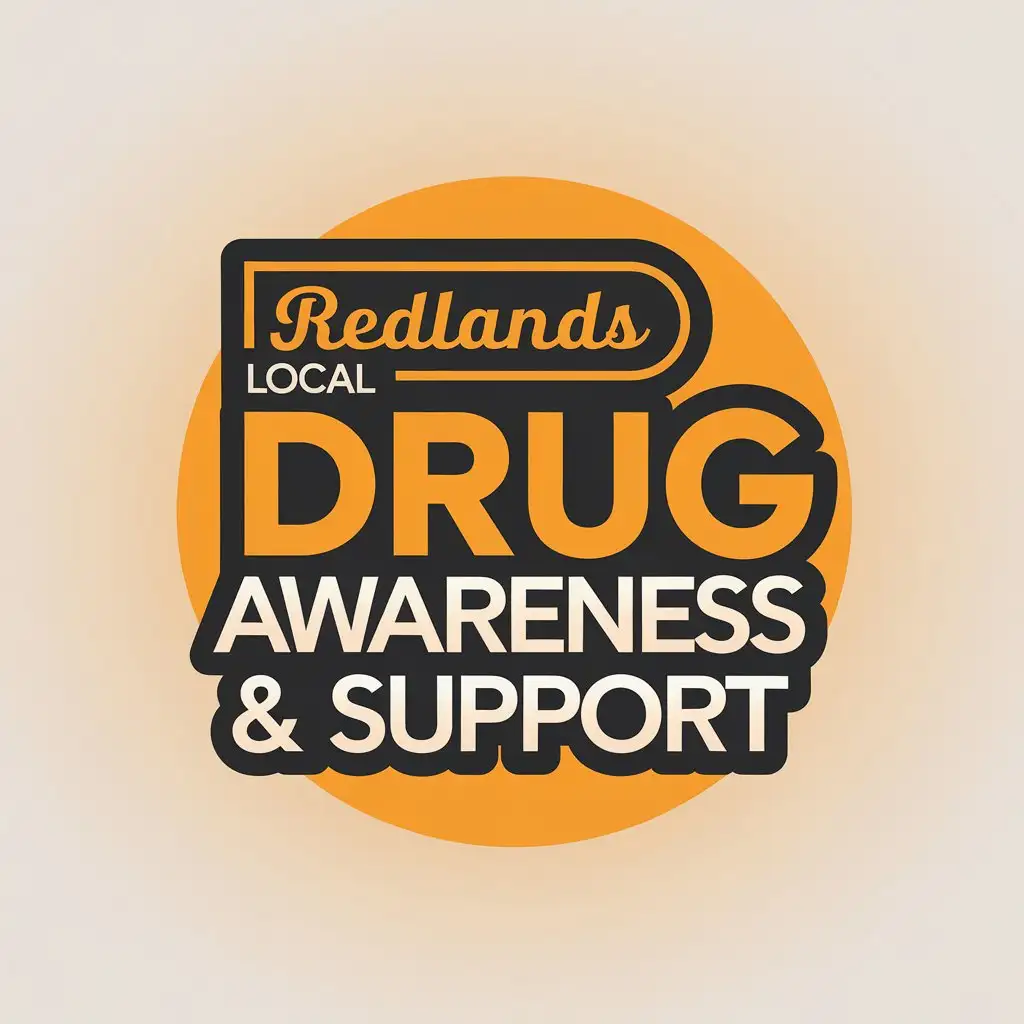 LOGO Design For Redlands Local Drug Awareness Support Words Enclosed in Shape with Orange and Black Colors