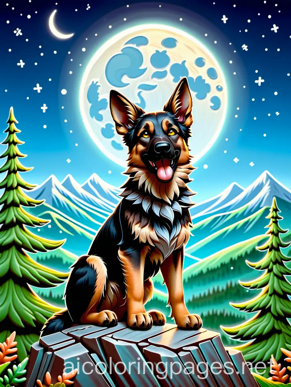 German-Shepherd-Puppy-Werewolf-Howling-at-Moon-Coloring-Page