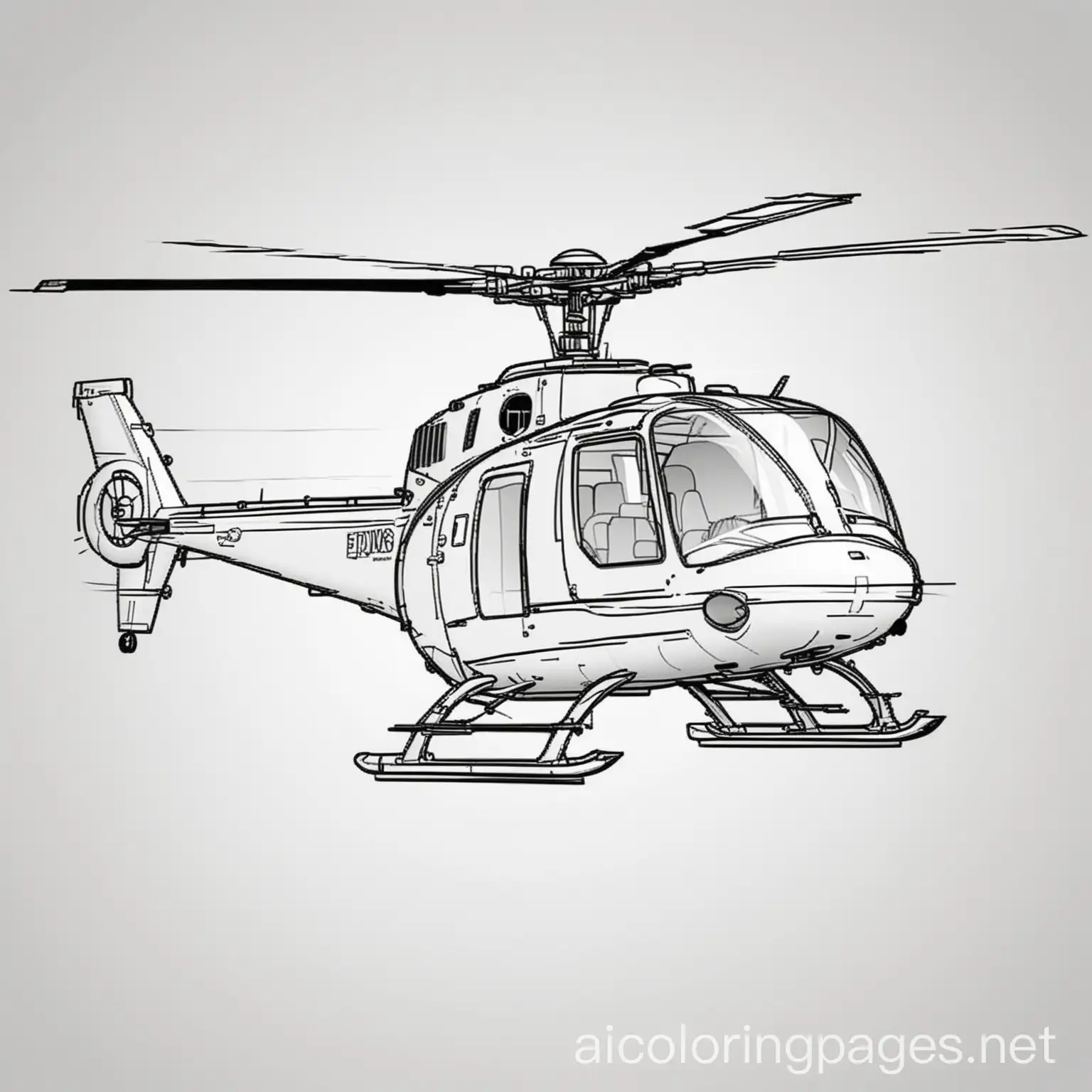 Helicopter  for coloring with perfect lines , Coloring Page, black and white, line art, white background, Simplicity, Ample White Space. The background of the coloring page is plain white to make it easy for young children to color within the lines. The outlines of all the subjects are easy to distinguish, making it simple for kids to color without too much difficulty