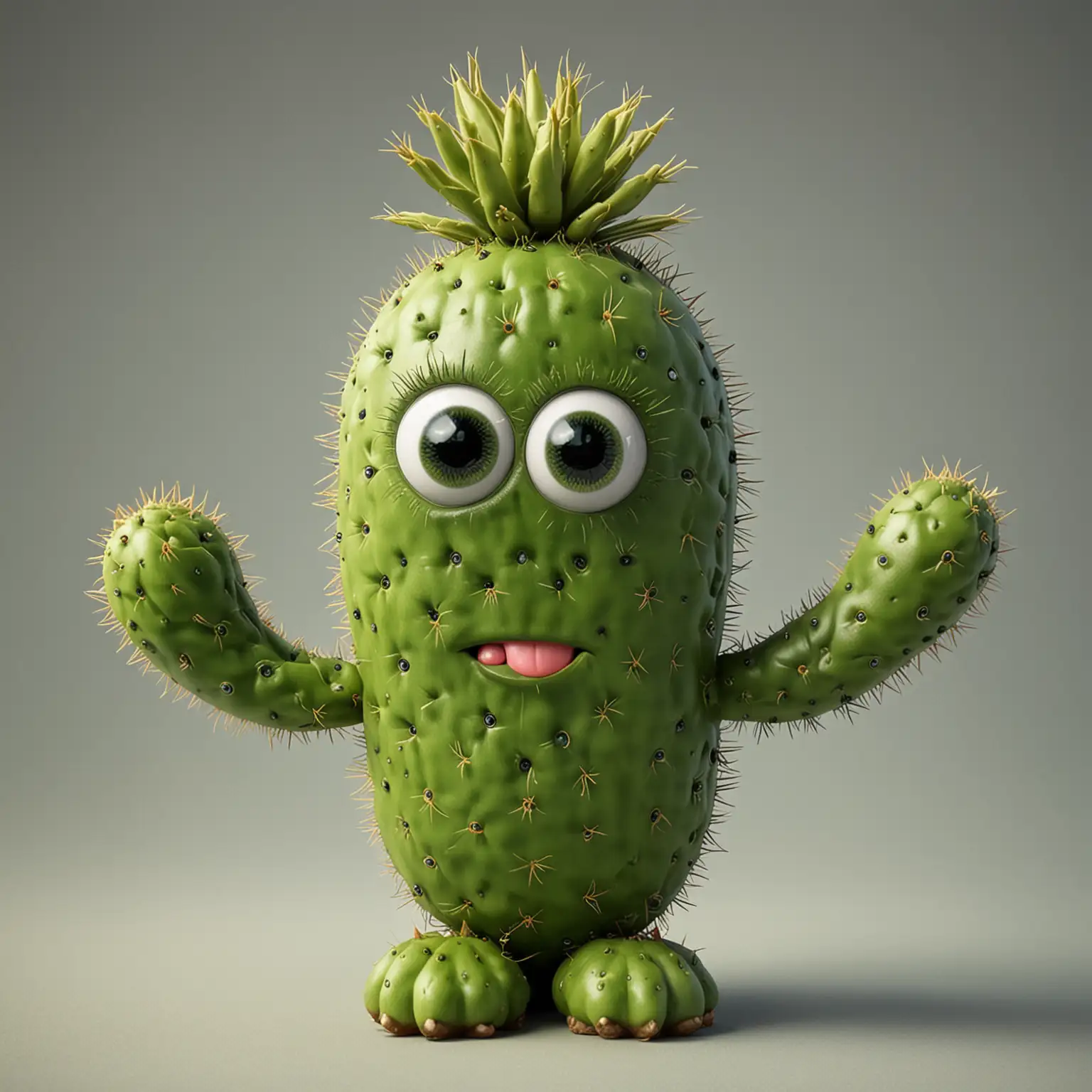 Cheerful Green Cactus with Expressive Eyes and Playful Appearance