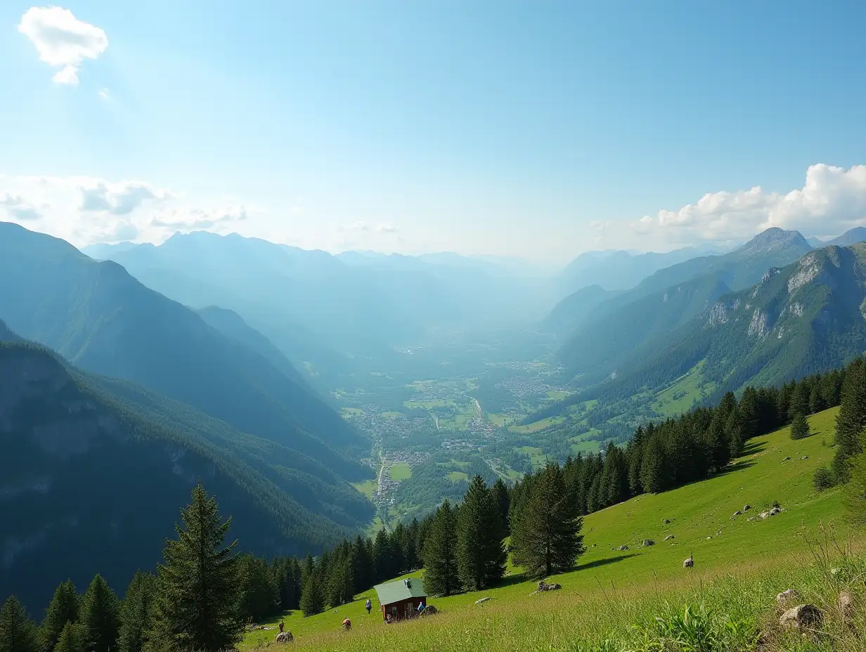 Stunning-Summer-Mountain-Panorama-with-Lush-Greenery-and-Clear-Skies