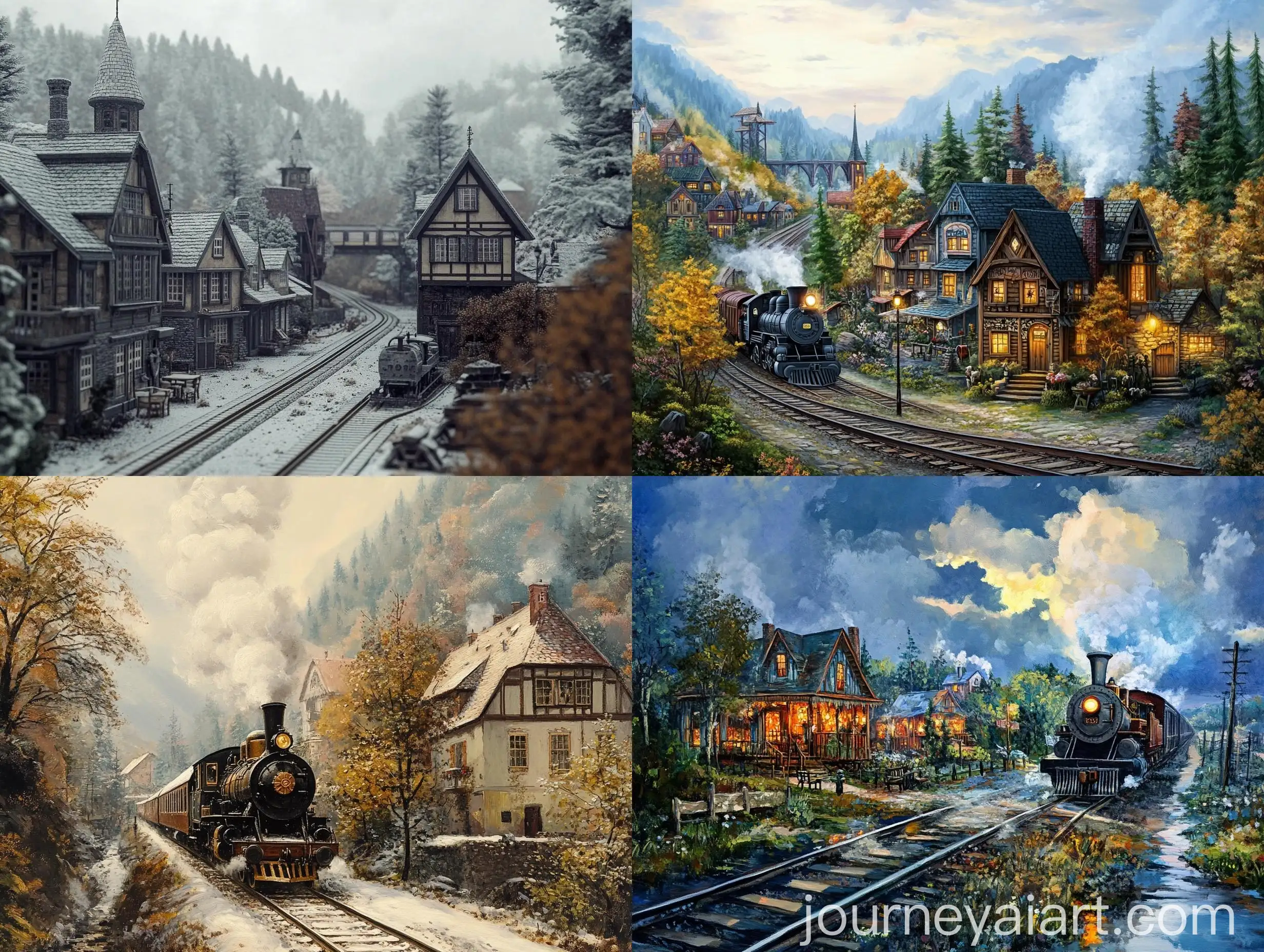 Scenic-Village-by-the-Railroad-at-Sunset