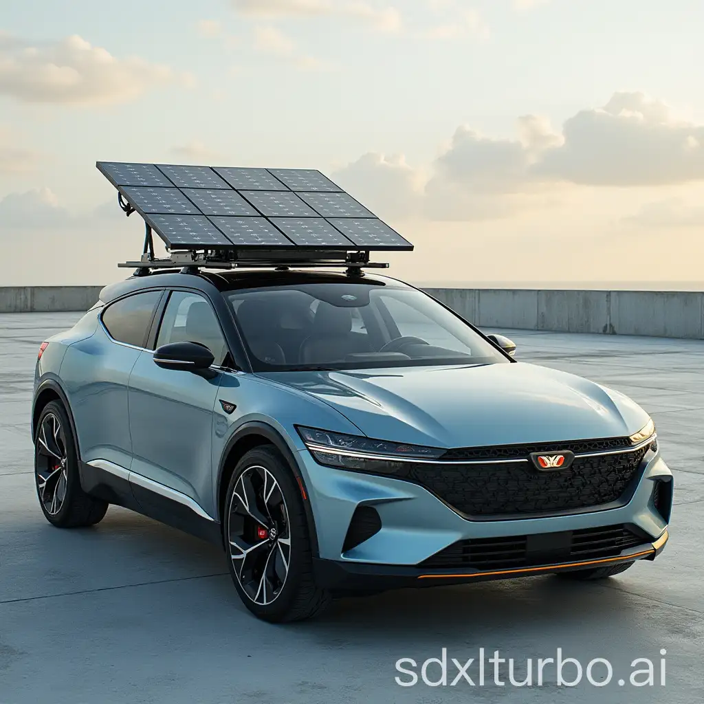 Car-with-Solar-Panels-on-the-Roof-in-a-Modern-Urban-Setting