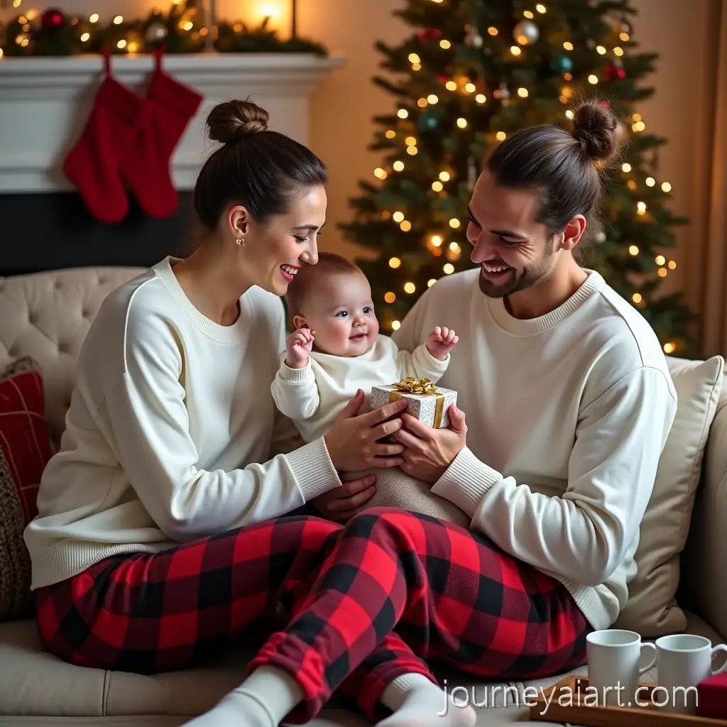 Family-of-Three-in-Matching-Christmas-Pajamas-Celebrating-the-Holidays