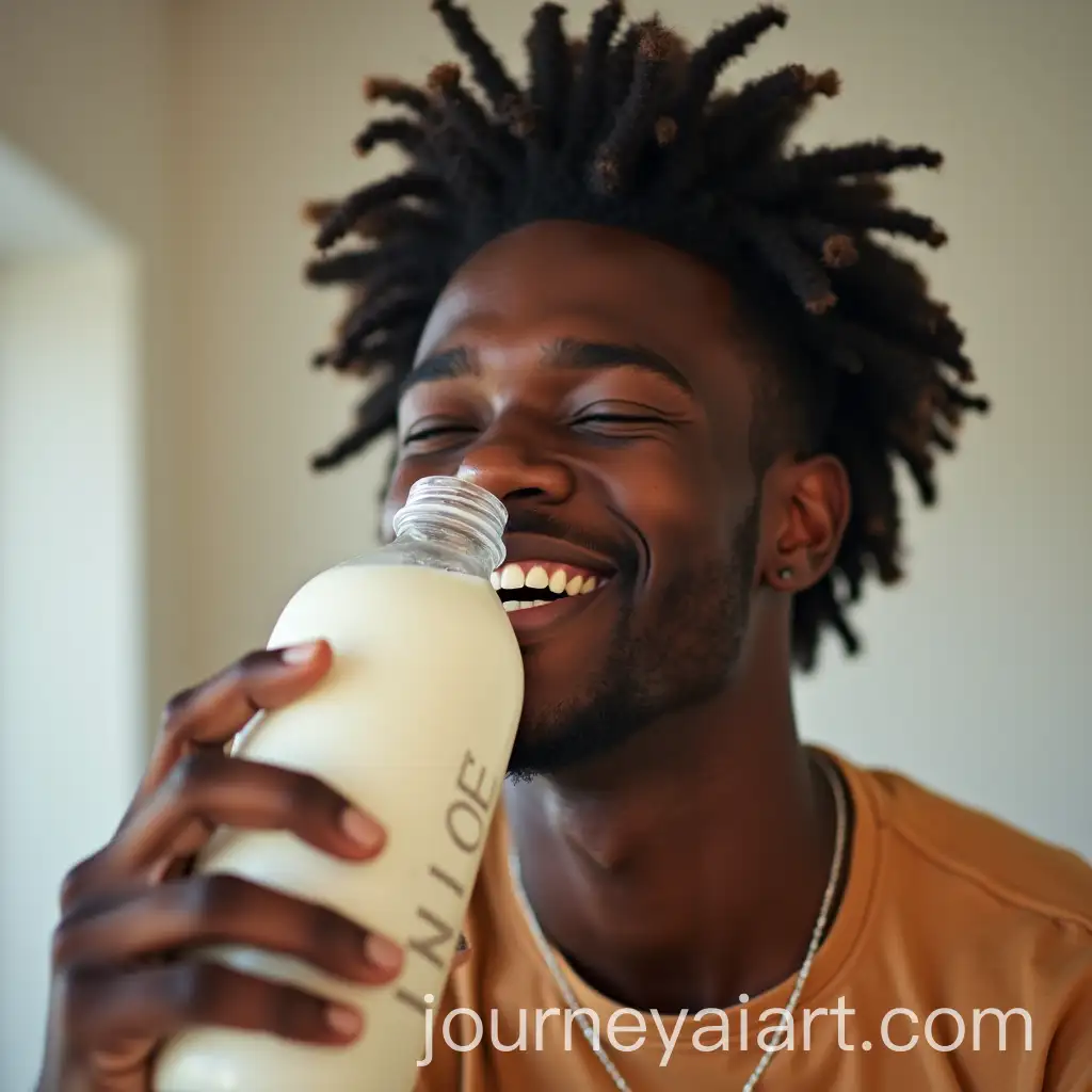 Young-Black-Man-Drinking-Milk-with-Joyful-Expression