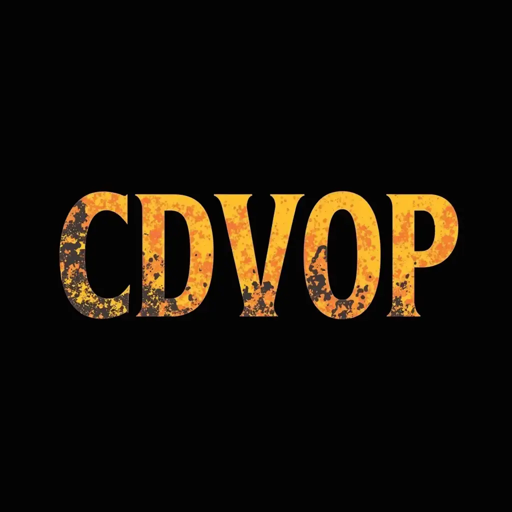 A logo for the Amazon brand 'CDVOP' with a Black History Month theme. Use a bold, modern sans-serif font to convey strength and empowerment. The lettering should have a slightly distressed texture to reflect historical depth and resilience. Integrate subtle African-inspired patterns or symbols within the letters. The color palette should prominently feature black.The design should evoke pride, empowerment, and historical significance while maintaining a striking and modern appeal.