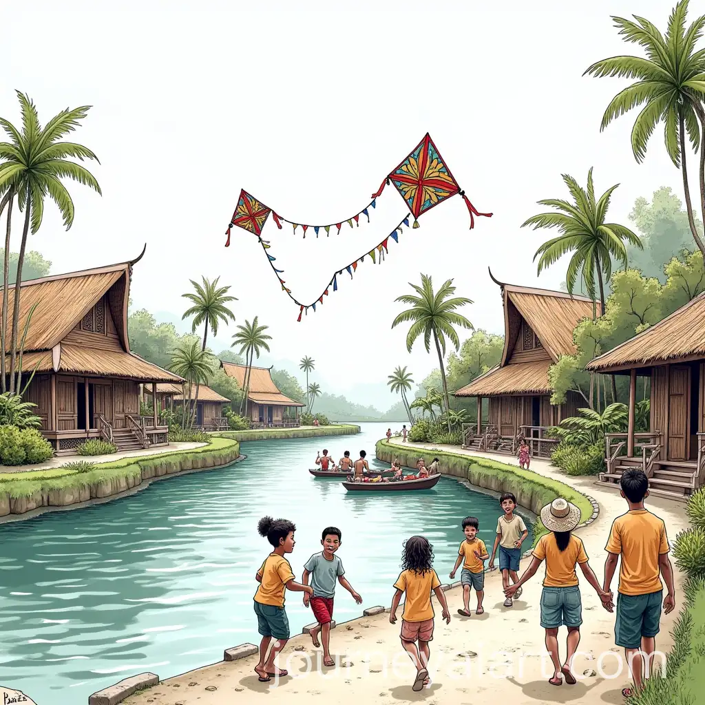Balinese-Village-Festival-by-a-Tranquil-River-with-Villagers-and-Kites