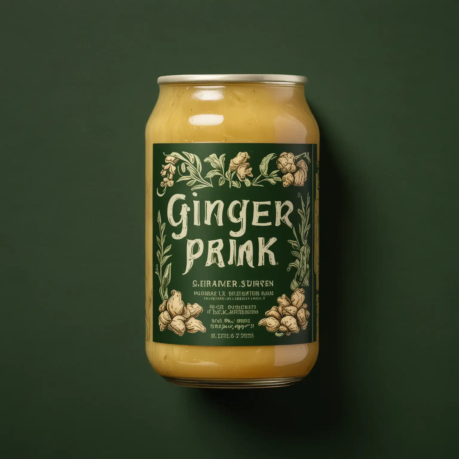 Ginger-Drink-Label-Design-with-Ginger-Root-on-Dark-Green-Background