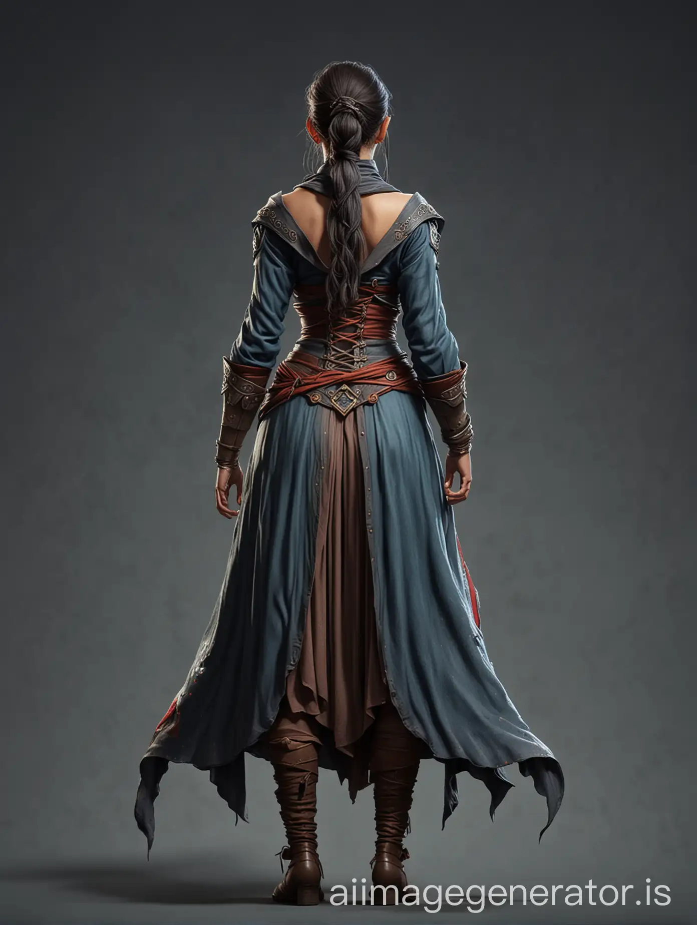 sacred, healthy and reckless female sorcerer, character, backside