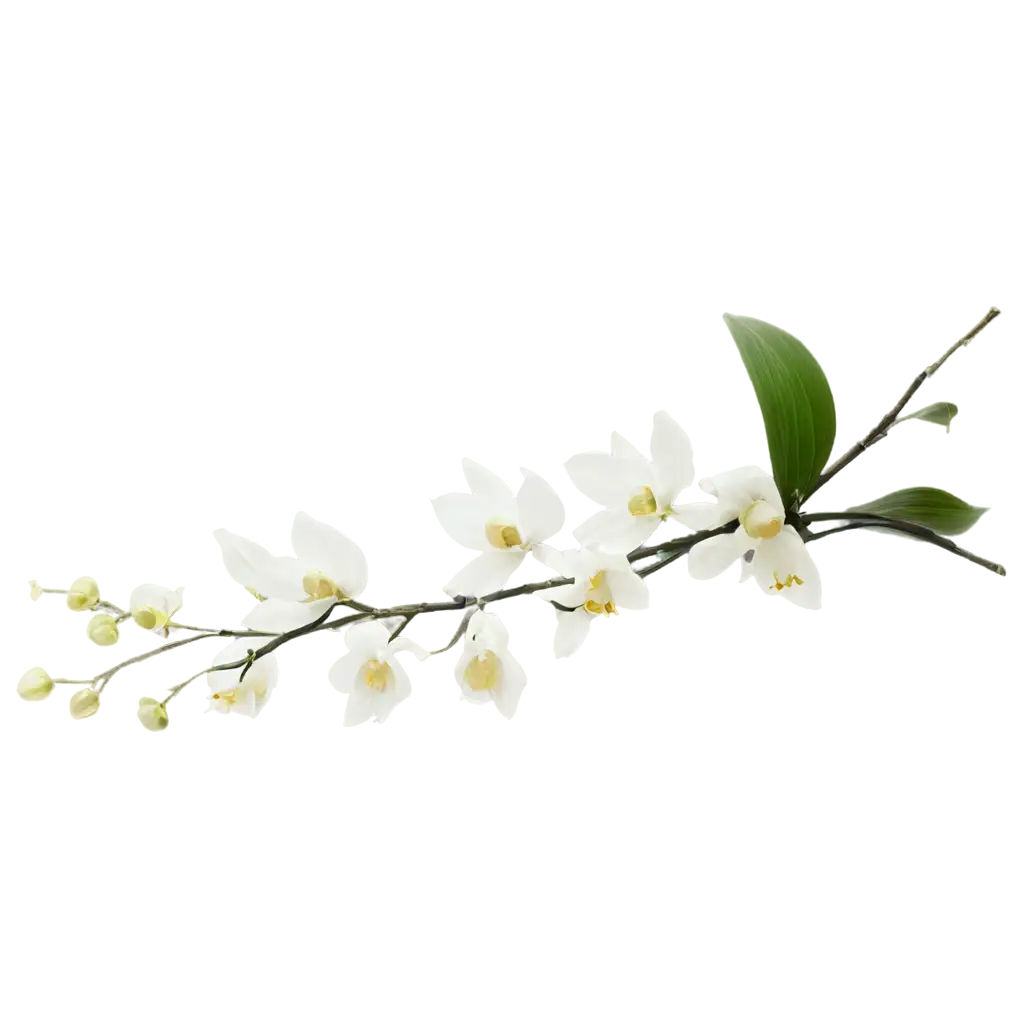 HyperRealistic-PNG-Image-of-White-Orchid-Branch-with-Pale-Green-Leaves-for-Wedding-Themes