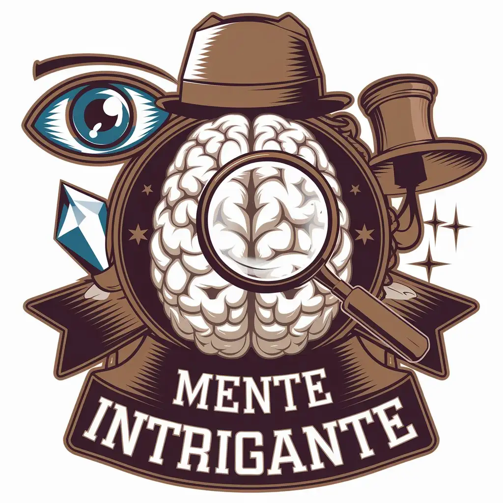 LOGO Design for Mente Intrigante Brain Eye Detective Magic Crystal Magnifying Glass Theme for Entertainment Industry