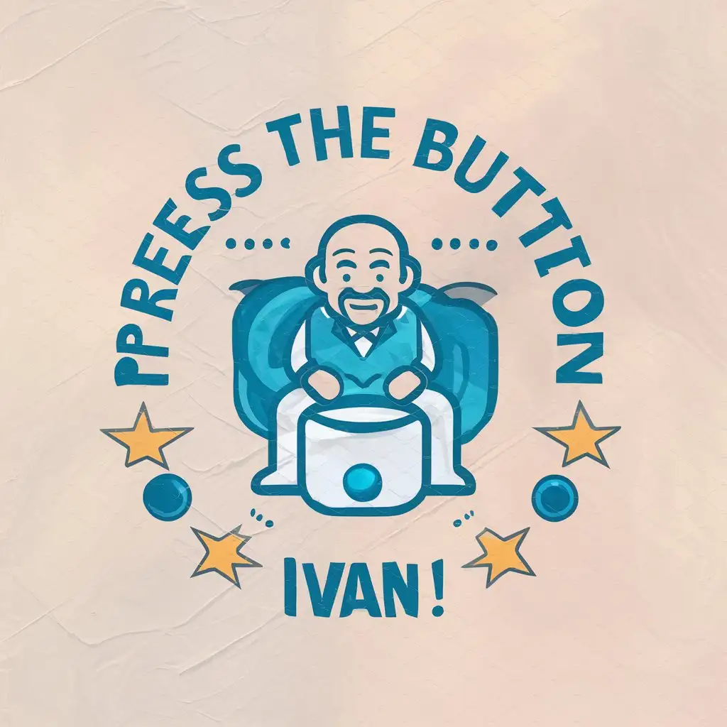 a vector logo design,with the text "Press the button, Ivan!", main symbol:Old man, button, tablets, potty,Moderate,clear background