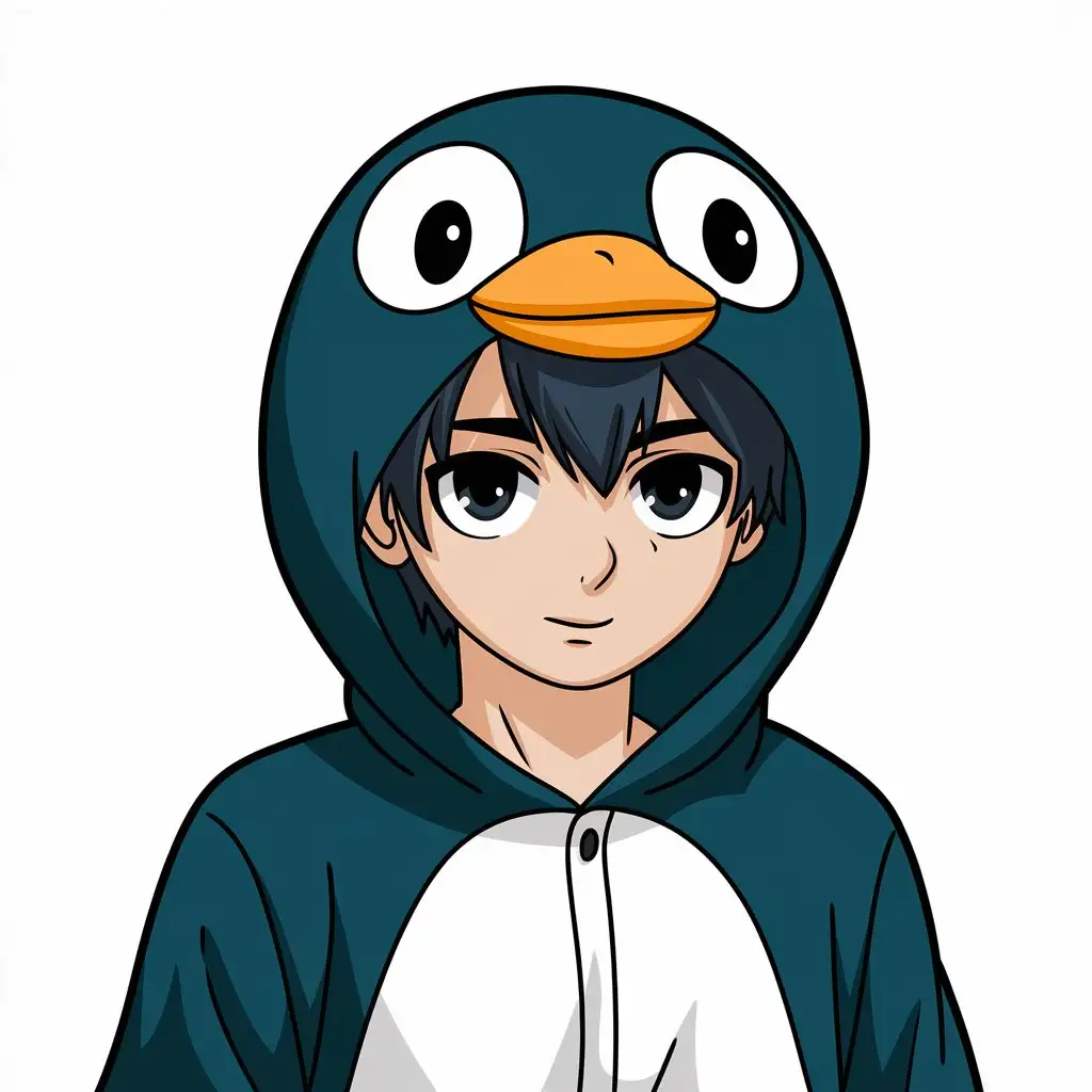 LOGO Design for InvictusS Anime Style Guy in Dark Cyan Penguin Onesie for Entertainment Industry