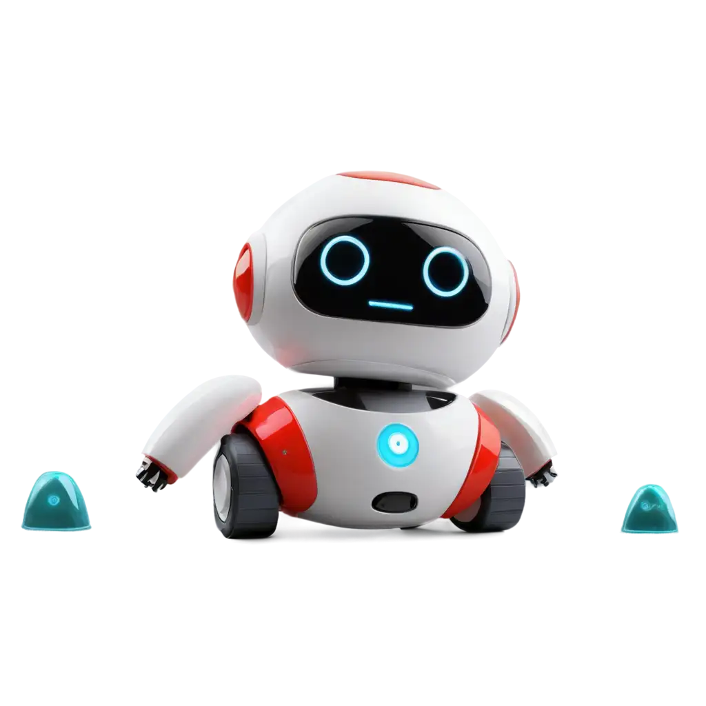 friendly, cute and smart mini robot using gray, blue, green, yellow and red