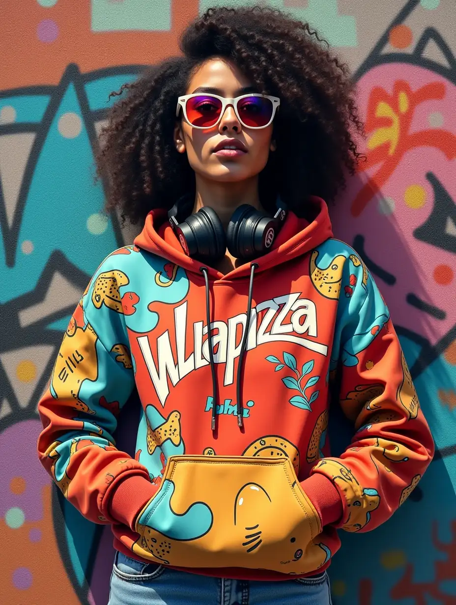 Trendy-Italian-Woman-in-Graffiti-Urban-Setting-with-Cartoon-Hoodie-and-Eyeglasses