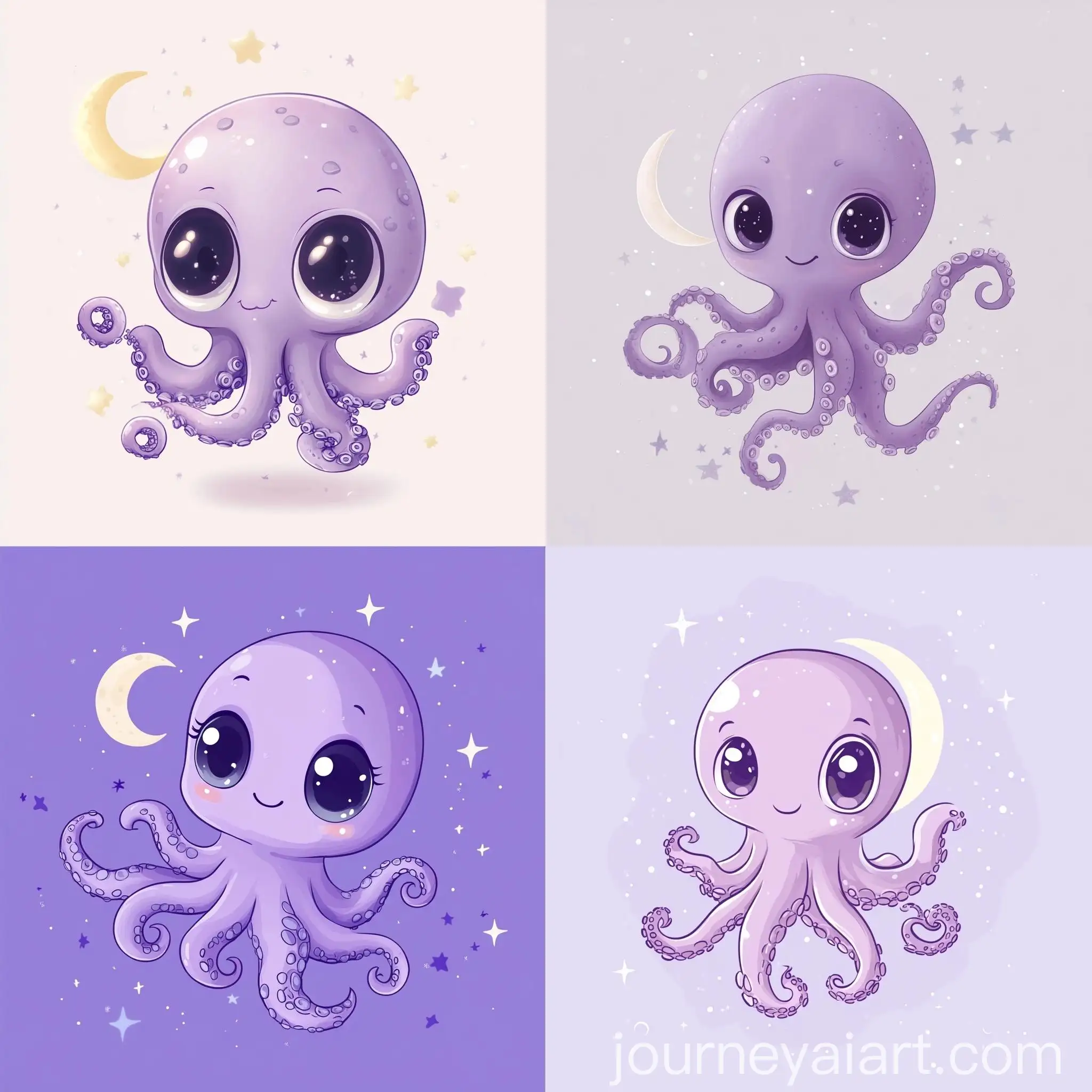 Cartoon-Baby-Octopus-Floating-Among-Soft-Stars-and-Moon