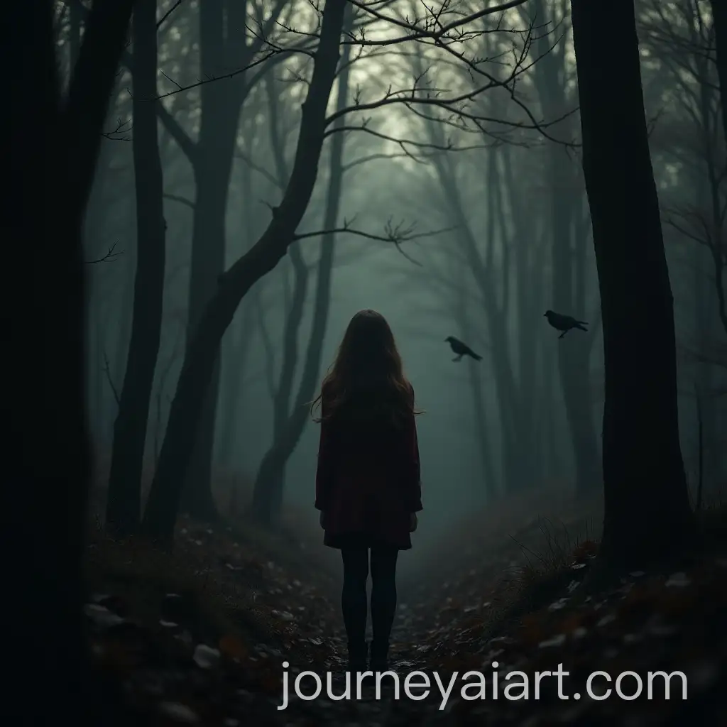 Enchanting-Girl-with-Long-Hair-in-a-CrowFilled-Forest