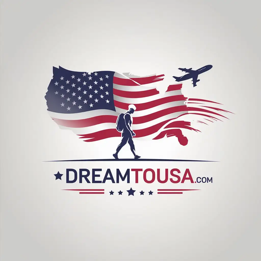 LOGO Design for DreamToUSAcom Minimalistic American Flag and Journey Symbolism