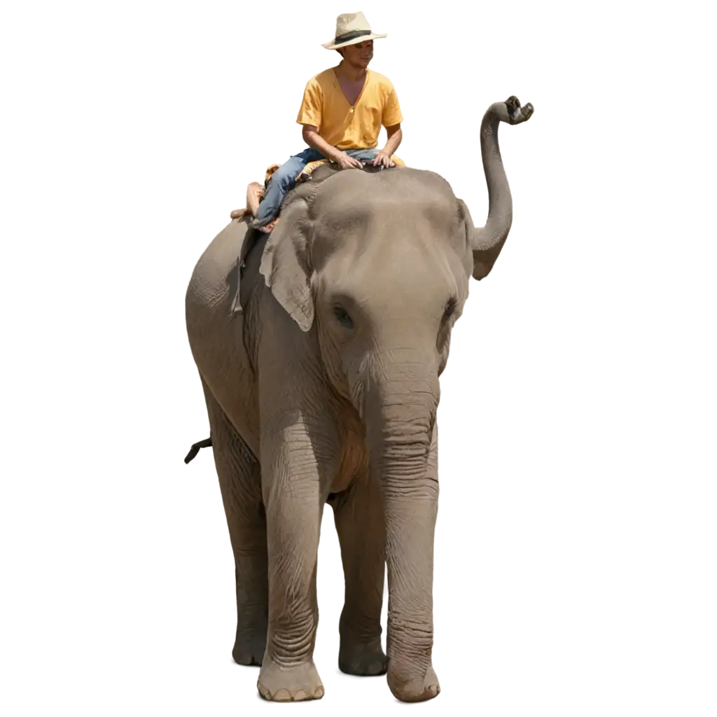 Rider with a hat on the back of an elephant is meeting the other guy on the other elephant