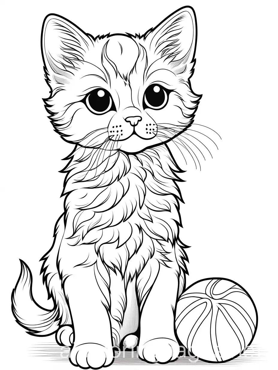 Kitten-and-Stuffed-Toy-Coloring-Page-Black-and-White-Simple-Design