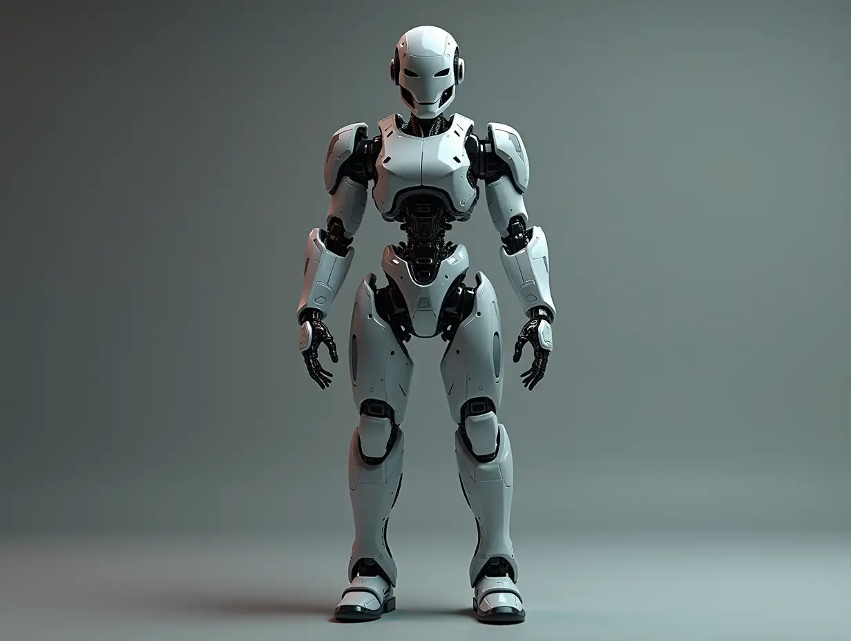 Create a high-resolution, realistic image of a robot with a skeletal body, gloves and a fashionable tracksuit - 4K resolution standing