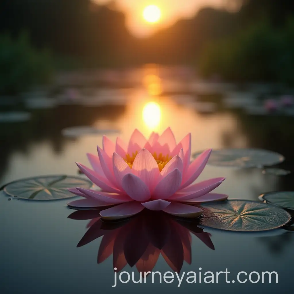 Blooming-Lotus-Floating-on-a-Calm-River-at-Sunset-with-Soft-Bokeh-and-UltraRealistic-Details