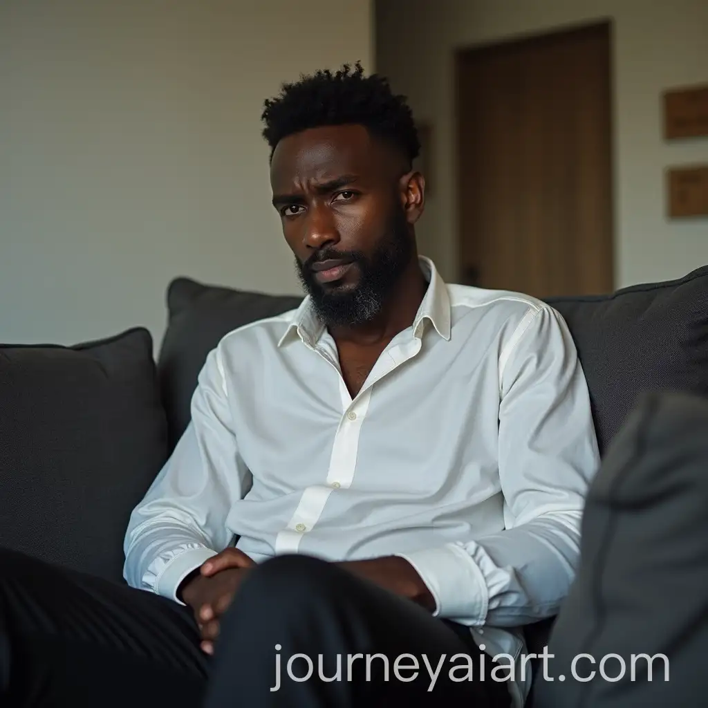 Worried-Black-African-Man-in-Simple-Room-Sitting-on-Dark-Gray-Sofa
