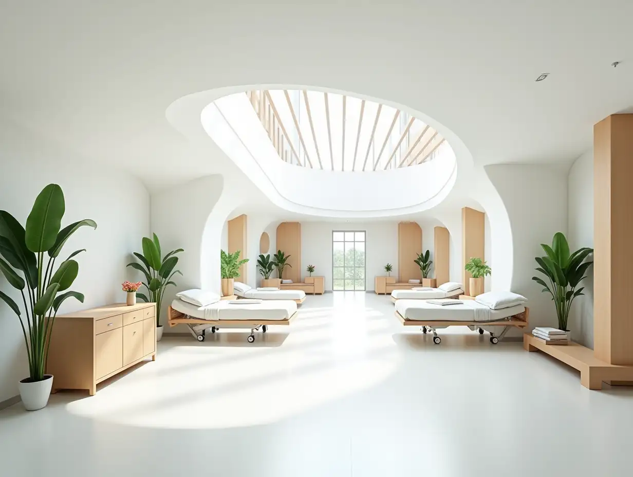 Contemporary Hospital Interior Featuring Organic Architecture and Warm Design Elements