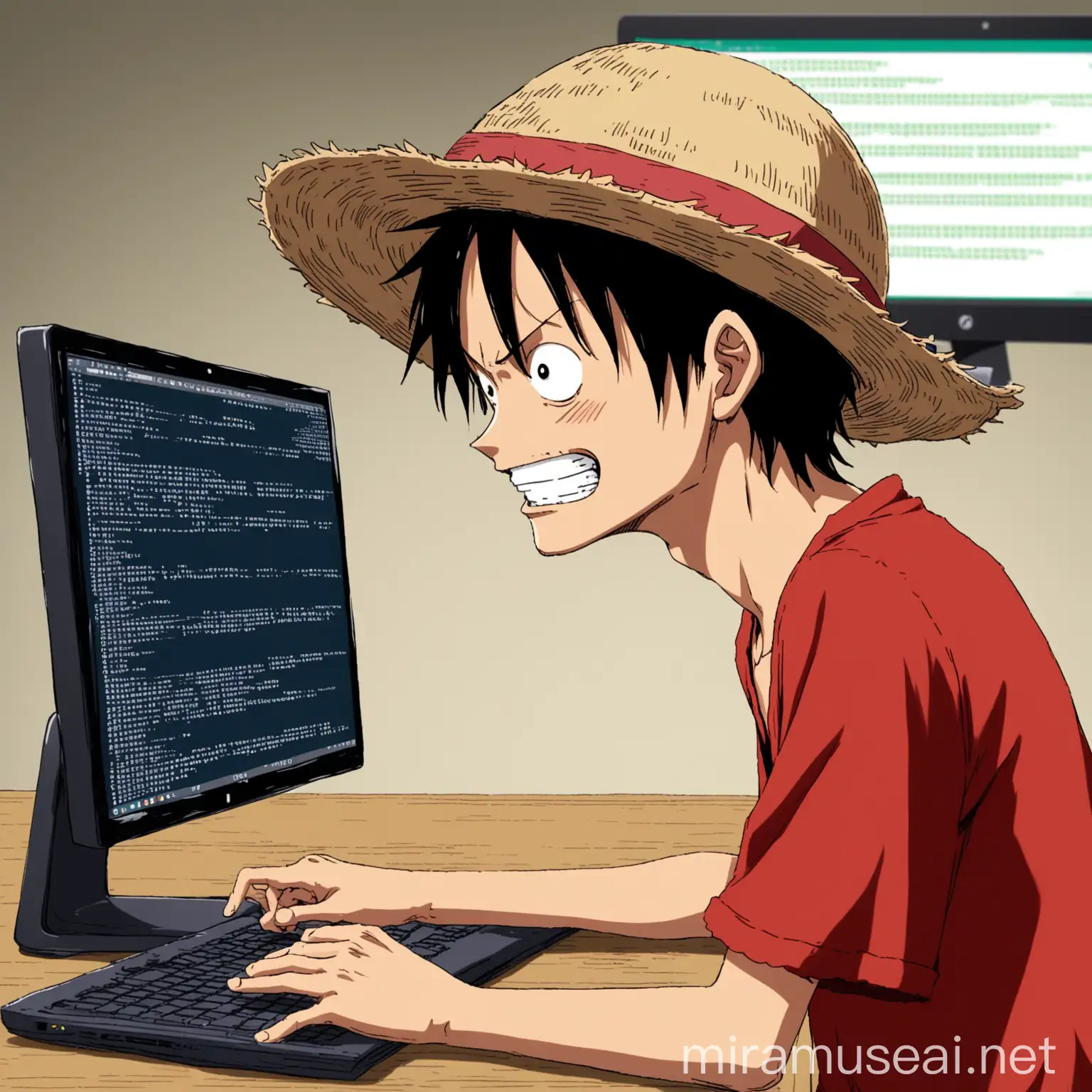 Luffy Solving LeetCode Problems on Computer