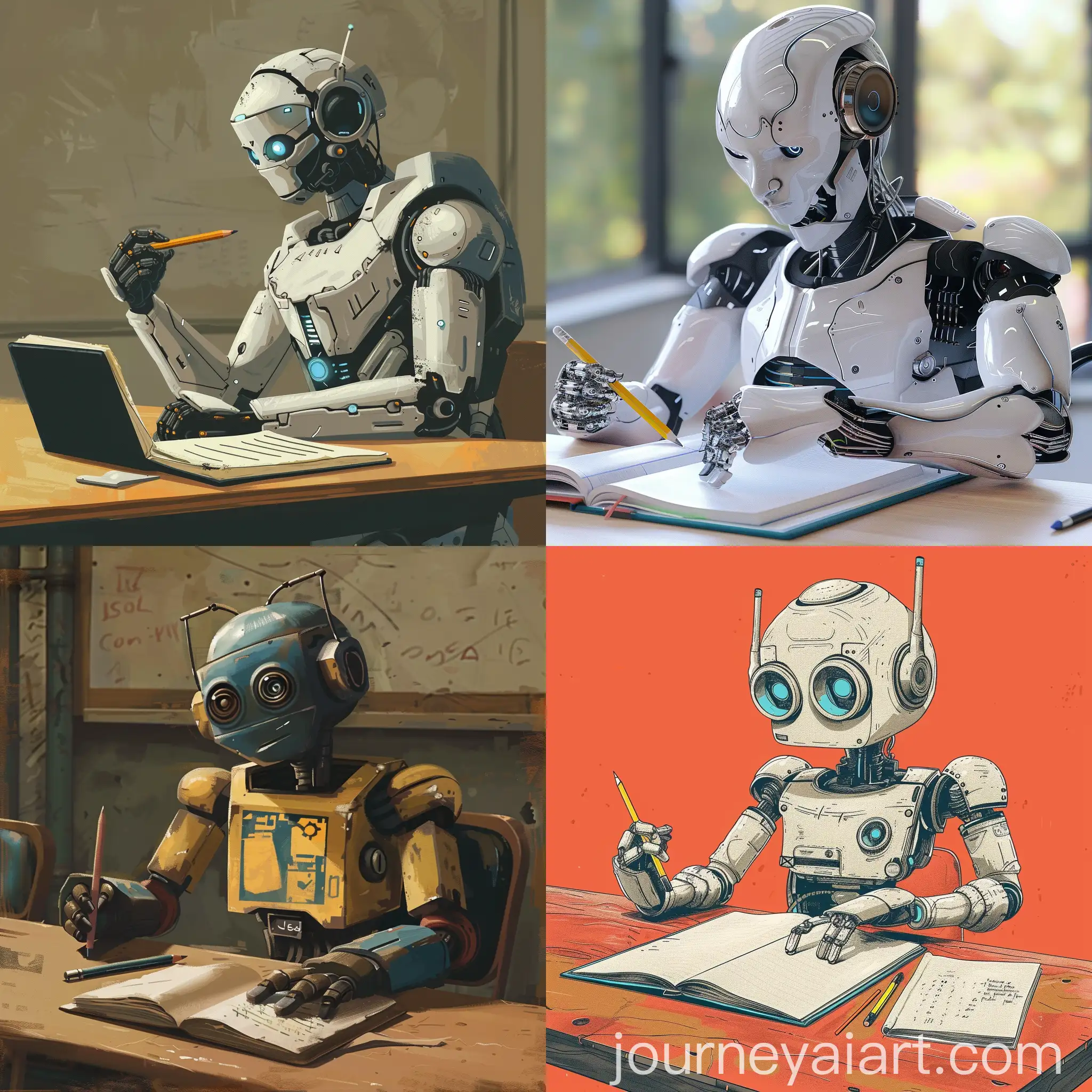Robotic-Student-Studying-at-Desk-with-Pencil-and-Notebook