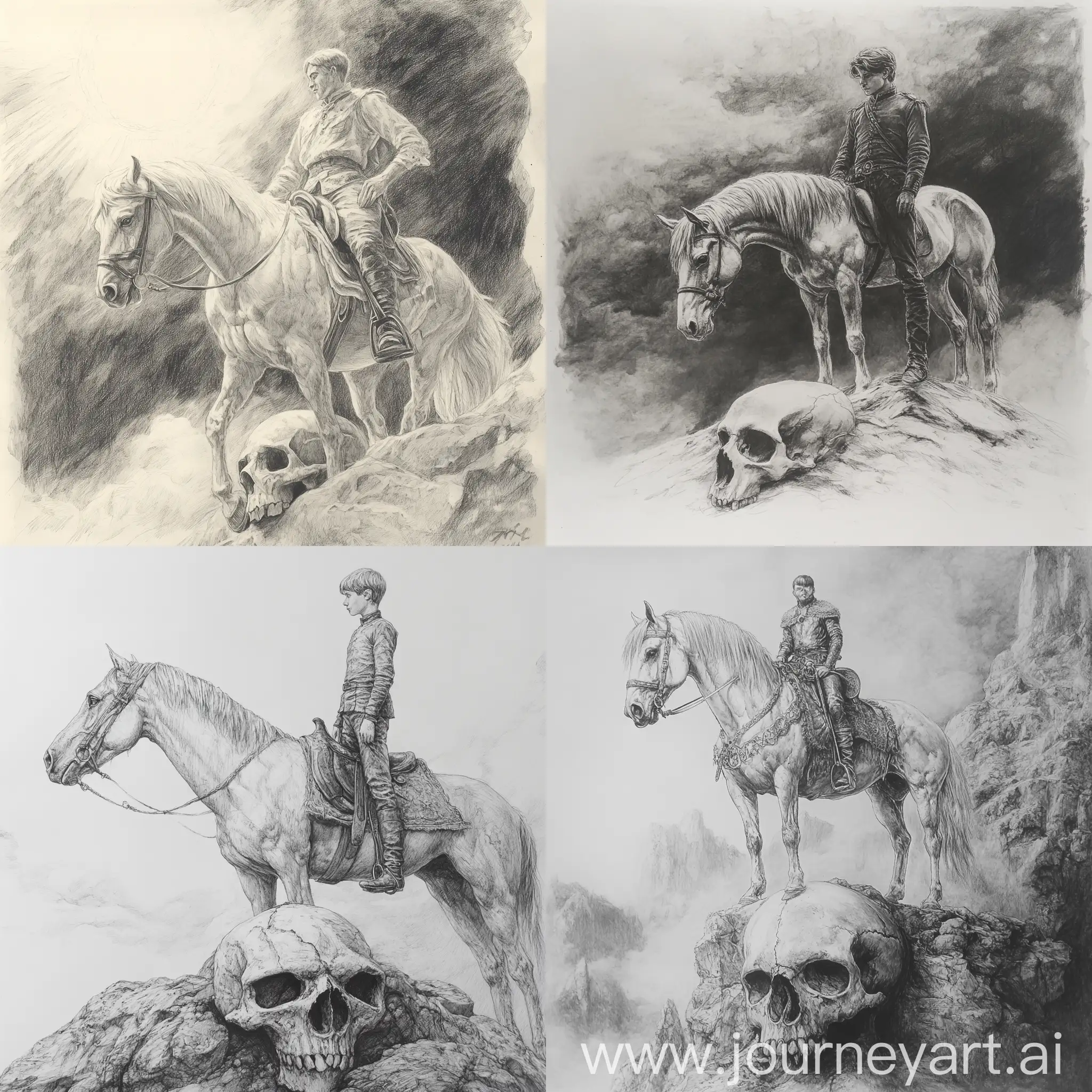 Prince-Oleg-Standing-on-Horse-Skull-Pencil-Drawing